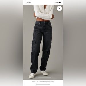 AE Super High Waisted Baggy Straight Cargo Jean. Size 6.
